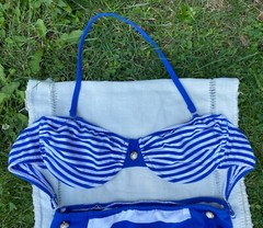 vintage pin up gabar nautical bikini swimsuit blue and white stripe