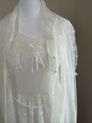 Vtg Michelene White 3/4 Length Nylon Peignoir Set Chemise Slip & Gown 34 (S)