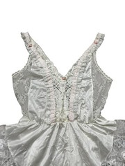 Vintage Tosca Lingerie Teddy Silky White Nylon Pink Ribbon Ruffle Lace Size S