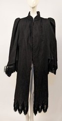 FANCIFUL VICTORIAN 1870’S BUSTLE BACK CAPE W RICH SOUTACHE + FRINGE ADORNMENT
