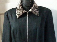 90’s CITY TRIANGLES Black Zip Up Animal Print Suit Jacket Blouse Top 13