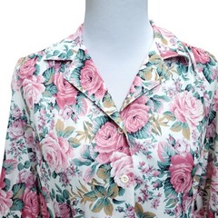 Vintage Shirt Dress Floral Cottage Grandma Romantic Pink Green Belted Fits XS/S
