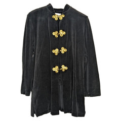 Vtg Ruth Norman New York Women’s Large Velour Suit Set Black Gold Toggle Closure
