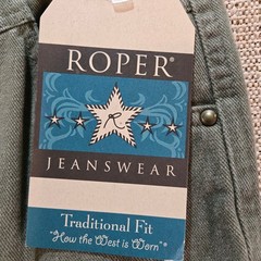Vintage Roper Jeanswear Western Jeans Olive Green High Waist Tapered Leg USA 13