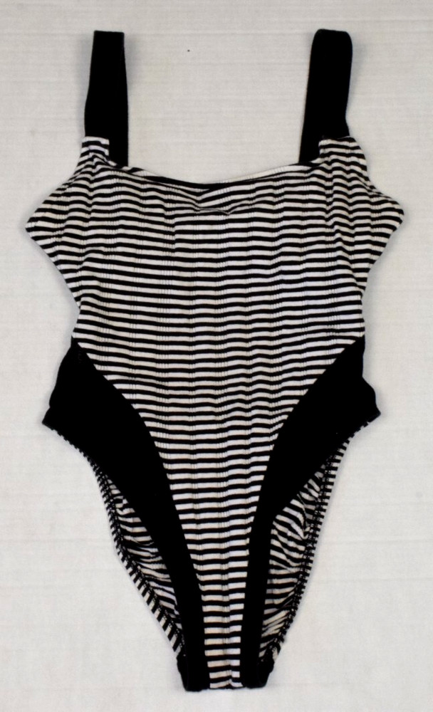 Vintage Swimsuit Electric Beach Jantzen Size S/M 80s Ribbed Striped High Cut