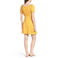 Love Fire Marigold Yellow Polka Dot Keyhole Tie Front A-Line Mini Dress S NWT