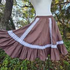 Vintage Malco Modes Square Dance Petticoat Skirt Brown Lace Rockabilly Medium
