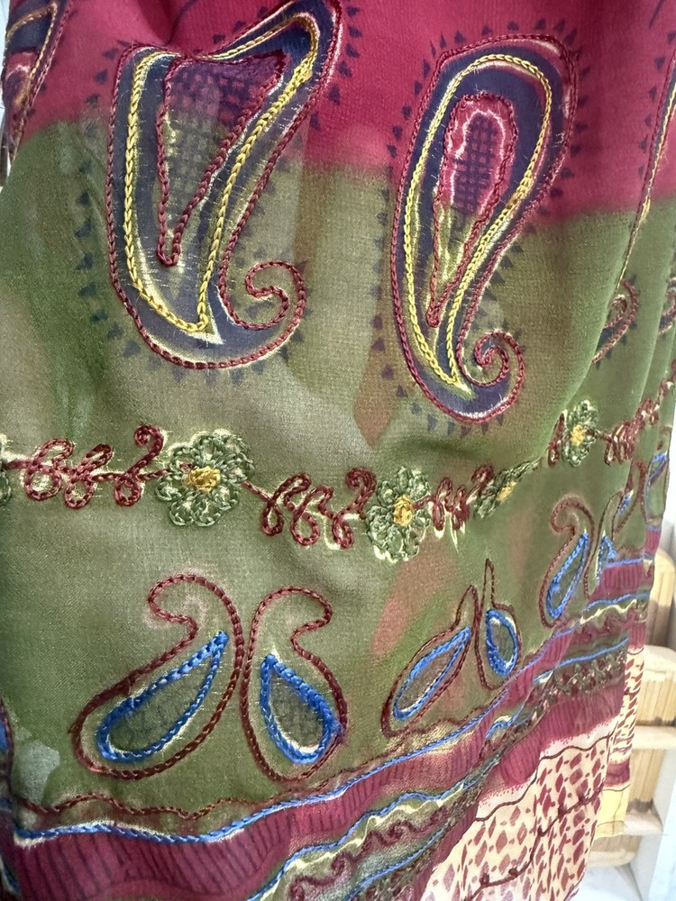 Y2K Vintage WhimsiGoth Dress Grunge 90s Paisley Burgundy Embroider Jane Ashley