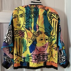 Vintage Jacket Giacca Sport Picasso-style multicolor abstract print Zipper Sz L