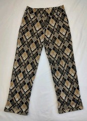 70’s Vintage 579 Shops Pants Polyester Pull On Argyle Plaid Black Tan Flare S/M