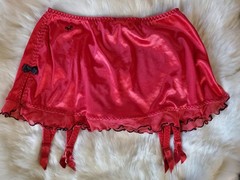 Victoria’s Secret Vintage Second Skin Red Satin Garter Skirt Thong Panty S
