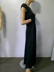 Vtg 70s Disco Slinky Poly Black Cap Sleeve Maxi Dress W Lg Butterfly Applique SM