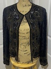 Nite Line Evening Jacket Sequins Beaded Black & Gold 100% Silk Women’s M