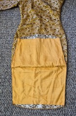 VTG 1960s Gold Brocade Cheongsam Qipao Dress Handmade Silk Jacquard Fully Lined