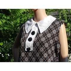 True Vintage 70s Plaid Dress XL 16 18 Dark Academia White Contrast Collar
