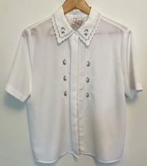 VTG 80s Sears Tradition White Embroidered Blouse Lace Collar Cottagecore Sz 12