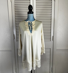 Vintage Gilead Nightgown Nightie Champagne Tie Front Lace Mini Semi Sheer Size M