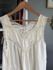 Vtg Barbizon Mid Length Nightgown Ivory pink rose Sexy Light Negligee Cottage M