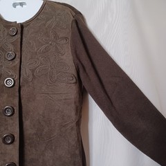 ESCAPADE Brown Suede Button Front Jacket With Embroidery. Size L