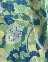 Vintage K-MART Polyester 70s Shirt Floral Green/Blue Print ButtonUp Woman Sz 34