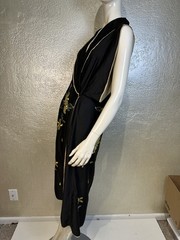 Vintage 1960’s Black Embroidered Silk Robe Housecoat Yellow Floral Vietnam