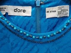Vintage 80s D’ore Turquoise Silk Dress Sz 14 Tiger Stripe Rhinestone Sequins