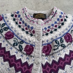 Vintage Eddie Bauer Sweater Nordic Fair Isle Snowflake Button Womens S Rose Wool
