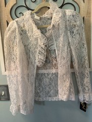 New Old Stock Vintage Rhoda Lee Sheer Lace Blouse Ruffled Collar Size 10 NWT 80s