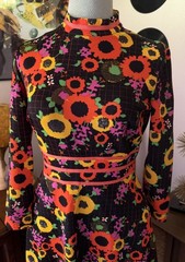 Stunning Vintage 60s-70s Bright Neon Psychedelic Mod Flower Power Flare Dress S