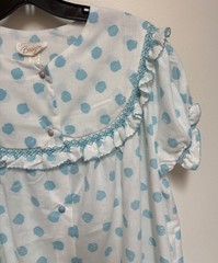 Vintage Barbizon Seraphim Batiste Blue White Polka Dot Nightgown House Dress Lg