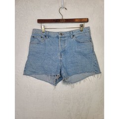 Topshop Y2K Bohemian Buttonfly Jeans Shorts Blue Denim Frayed Beach 33×3 Size 12