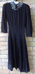 VTG 30s Black Crepe Dress Sz XXS 23″-24″W Theater Costume Play DAMAGED AS-IS