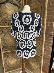 Vintage Stenay 100% Silk Beaded Top Blue Size 1X (L)Plus Size Retro Boho Blouse