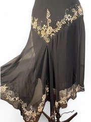 Vintage 90s Y2K Black Beaded Silk Cache Asymmetrical Slip Dress Whimsigoth Fairy