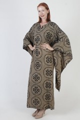 Vtg India Batik Kaftan Kimono Angel Sleeves Long Ethnic Medallion Dress Caftan