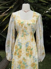 vintage 1970s dress Boho Long Wide Puff Sleeve Maxi Dress M