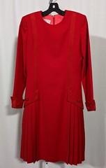 Carolina Herrera Studio Vtg 80s Red Wool Pleated Archive Museum Dress CH Suede
