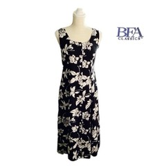 VTG BFA Classics M/12 Women’s Black White Spring Sundress 100% Rayon Midi Boho