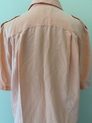 Vintage 90s Pink Salmon Silk Short Sleeve Button down Top M Oversize