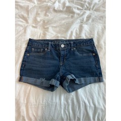 vintage aeropostale low rise dark wash cuffed mini shorts