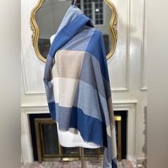 Vintage JC Penney Italian Plaid Wrap Scarf Shawl 51×51 Blue Beige Check