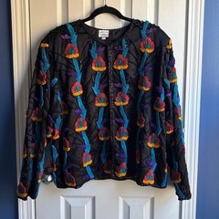 Vintage 80s Art To Wear Silk Ribbon Sequin Beaded Cocktail Statement Jacket 1X