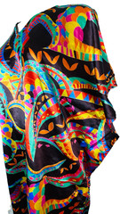 Vintage 1990s colorful satin tunic kaftan mumuu rainbow black pullover dress NWT