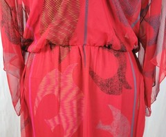 Vintage Miss Elliette Red Blouson Dress w Sheer Overlay & Tie Belt Size 12
