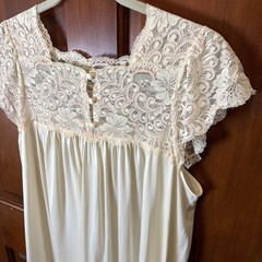 Vintage Nylon Sz Med Shadow line Nylon Babydoll Nightgown Cream/pink Lace Top
