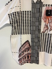 Y2K Tricotto Mixed Print/Pattern Button Down Blouse Sz 2X Art To Wear 3/4 Sleeve
