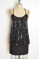 vintage Y2K dress Wet Seal black sequin bloused drop waist mini party prom XS
