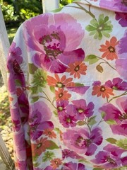 Liz Claiborne vintage white stretch jean jacket with pink and peach flowers 1X