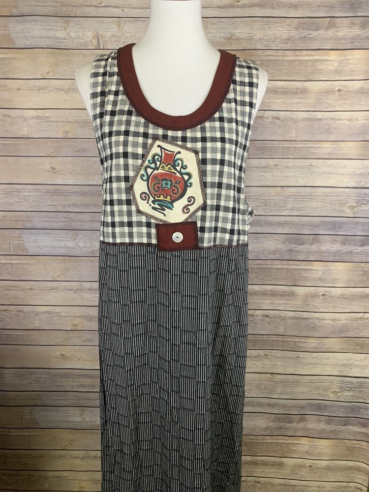 Faith By Celia Forrester Small Dress Plaid Stripe Embroidered Sleeveless Vintage