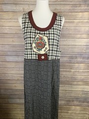 Faith By Celia Forrester Small Dress Plaid Stripe Embroidered Sleeveless Vintage